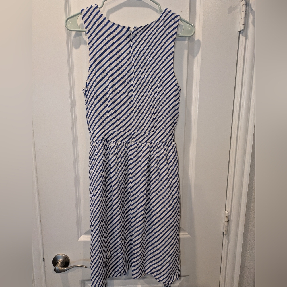 LOFT Nautical Blue White Stripe Faux Wrap Tie Waist Dress Size 6 Pockets - Picture 3 of 13